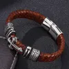 Kaliteli Vintage Erkek Mücevherler Kahverengi Deri Deri Çapraz Bilezik Paslanmaz Çelik Manyetik Tokal Erkekler El Yapımı Bangles Bangle252m