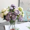Flores decorativas artificial falso peônia buquê de seda falso rosa bagas arranjos mesa centerpieces casamento buquês festa decoração casa