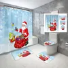 Shower Curtains 4 PCS Christmas Bathroom Curtain Set Ornament for Christmas Home Shower Curtain Bathroom Non-Slip Bath Mat Toilet Cover 231019