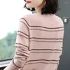 Женские свитера 2023, весенне-осенняя базовая рубашка, трикотаж в западном стиле, свободный, закрывающий живот, полосатый топ с длинными рукавами, модный