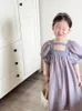 Vestidos para niñas, vestido para niñas, mangas de burbuja dulces, princesa sedosa, verano 2023, moda de Color sólido, informal, Simple, lindo para