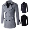 Trenchs de hommes manteaux coréens manteau de laine coupe mince longs hommes double boutonnage coupe-vent manches décontractées haut gris pardessus plus taille