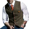 Men's Vests Mens Suit Vest Notched Plaid Wool Herringbone Tweed Waistcoat Casual Formal Business Groomman For Wedding Green B263i