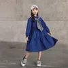 Robes de fille 6 à 16 ans filles chemise robe midi adolescents enfants coton avec châle 2023 bébé enfants vêtements volants boutons #6487