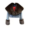 Womens Fur Faux Imitation Denim Cotton Coat Women Winter Plush Stitching Long Sleeve Big Collar Short Jacket Female 231018