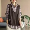 Dames Truien Vintage Dames Gebreid Mouwloos Vest Lente Herfst Mode Losse Trui VNeck Koreaanse Oversized Casual Tops 2023 231018