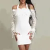 Casual Dresses 2021 Women Lace Patchwork Elegant White Slim Long Sleeve Off Shoulder Cocktail Party Club Bodycon Mini Pencil Dress226k