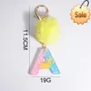 Rainbow Color Key Ring Crystal Drop Harts 26 English Letter Hairball Ladies Bag Simple Pendant Cute Car Keychain for Women Gift