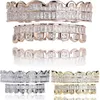 New Baguette Set Teeth Grillz Top & Bottom Rose Gold Silver Color Grills Dental Mouth Hip Hop Fashion Jewelry Rapper Jewelry252u