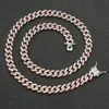 Hip Hop Necklace 9mm Single Row Pink White Zircon Cuban Chain Male And Female Hiphop Accessories Chains2601