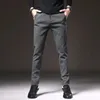 Calças masculinas inverno tecido escovado casual negócios moda magro ajuste estiramento grosso cinza azul preto algodão calças masculino 231018