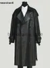 Herrenjacken Mauroicardi Frühling Herbst Lange schwarze Krokodildruck Pu-Leder Trenchcoat Männer Gürtel Doppelbrust Runway Europäische Mode 2023 J231019