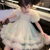 Dziewczyny sukienki Dziewczyny 2023 Letni nastolatki puszyste księżniczka ubrania dla dzieci ciasto z krótkim rękawem 4 8 10 lat