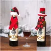 Decorações de Natal Natal Buffalo Xadrez Mini Chapéu de Papai Noel e Cachecol Garrafa de Vinho Er Sierware Titular Enfeites de Mesa de Natal Xbjk2110 Ho Dhtl7