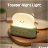 Night Lights Night Lights Cartoon Baby Led Light Decor Bedroom Desk Bread Maker Lamp Rechargeable For Room Cute Toaster Birthday Child Dhokf