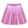 Kjolar barnflickor glansiga metalliska blossade veckade en linje miniskirt mjuk dans atletisk glänsande skoter kjol med högt elastiskt midjeband 231018