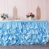 Jupe de table SK002G, fournisseur d'événements de mariage, jupe de table en satin blanc, violet, vert, rassemblée en usine, 231019