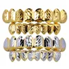 18k Gold Plated Mouth Grillz Hip Hop Teeth Caps 6 Top Bottom Fang New High Quality Christmas Halloween Gift194Z