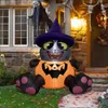 Giocattoli di Halloween 180cm 6FT Zucca di Halloween gonfiabile Decorazione del giardino all'aperto che fa esplodere Cappelli di gatto grigio Giocattoli con luci a LED integrate Regalo 231019