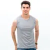 Camiseta masculina de verão, 2 peças, colete de resfriamento, seda gelada, secagem rápida, top, gola redonda, sem mangas, para malhar, esportes masculinos co2829