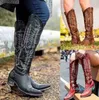 Bonjomarisa senhoras soco sapato cowgirls salto grosso bordado meados de bezerro botas para mulheres moda de alta qualidade sapatos casuais ladie