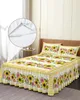 Sängkjol Pastoral Sunflower Plaid Bed Kjol ELASTIC MONTERADE SATPREAD MED KULDFALLER Bäddskydd Madrass Cover Bedding Set Bed Sheet 231019