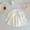 Girl Dresses Korean Fashion Baby Clothes Autumn Winter Warm Puff Sleeve Knitted Sweater Dress Girls Cute Soft Knitwear O-Neck Kid