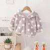 Jackor Girls Polka Dot Hooded Faux pälsrock med sammet förtjockande 2023 barnkläder. Baby flicka vinterkläder