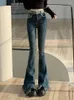 Jeans femininos inverno azul vintage mulheres cintura alta y2k chique casual flare calças femininas moda coreana borla designer denim 2023