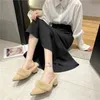 Dress Shoes 2023 Winter High Heels Fur Pointed Toe Mules Fashion Woman Autumn Furlly Slippers Luxury Designer Chunky Shoes 231019