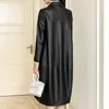 Giacca in pelle nera da donna Top Cappotto di pelle di pecora allentato alla moda di marca Primavera Autunno Trench lungo autentico di grandi dimensioni