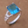 Cluster-Ringe AR399 Silber überzogener Finger für Frauen Größe 8 # Modeschmuck eingelegter blauer Zirkon-Stein-Kristall-Ring