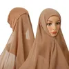 Lenços bolha pesado chiffon hijab com capô elástico corda uso livre estilo hijabs solider cor xales para mulheres muçulmanas turbante pinless