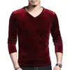 Men's T Shirts 2023 Autumn Men Fashion Long Sleeves Velour T-shirts Hip Hop Large Size Tops M-6XL 7XL V-Neck Solid Velvet