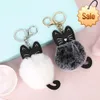 Cute Black Kitten Keychain Imitation Beaver Rabbit Hair Ball Pendant Cat Plush Doll Bag Ornament for Ladies Souvenir Gift