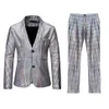 Gold Plaid paljett glitter kostym män bröllop brudgummen smoking kostymer mens skakad lapel prom scen dräkt med byxor ternos mäns 255s