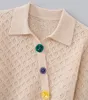 Cardigan en tricot pour femmes, manteaux de qualité supérieure, automne-hiver 2023, tricot en cachemire, gros boutons sur le devant, manches longues, décontracté, abricot violet