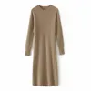 Grundläggande casual klänningar vinter kashmir 100% ren ull stickad oneck tröja kvinnor långärmad standard stickkläder 231018