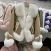 Casacos de pele falsa reais para mulheres, jaquetas grossas e quentes, forro de pato branco, estilo natural outono inverno 2023 231018