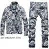 Slim-Fit Tracksuits Fashion Printed Men's Set Autumn Winter Two Pieces Set Casual Long Sleeve Denim Jacket Matching Ripped 2377