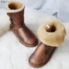 Boots G ZaCo Luxury Winter Snow Real Wool Natural Sheepskin Mid Calf Metal Button Genuine Leather Women Rubber 231019