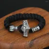 Pulseras de encanto Accesorios vintage Nordic Acero inoxidable Viking Raytheon Hammer Pulsera para hombres Joyería de moda Cadena de tendencia tejida