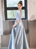 Partykleider Abend Klassisches Patchwork O-Ausschnitt Kurzarm Bankettkleid Einfaches Temperament Langes Geburtstags-Abschlussballkleid