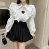 Women's Blouses Blusas Mujer De Moda 2023 Ruffled White Shirt Women Spring Casual Blouse Bow Shirts Lapel Pleated Loose Tops Chic