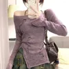 Kvinnors tröjor 2023 Korean Fashion Autumn Women Purple Knit Sweater Vintage Casual Long Sleeve Sticke Pullovers Basic Clothes