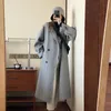 Misturas de lã feminina inverno grosso sobre os joelhos jaqueta cinza para mulheres temperamento elegante baggy outerwear s3xl casacos básicos streetwear 231018