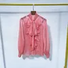 Blusas de mujer de alta calidad elegante camisa con lazo de encaje con volantes regalo rosa correa interior perspectiva superior ropa delgada primavera 2023