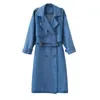 Trenchs de femmes manteaux de style européen x-long denim pour femmes ceinture à la taille slim jean dames jaqueta feminina veste bleue femme