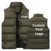 Mens Vests Custom Autumn Winter Men Coats Jackets Vest 패션 남성 두꺼운 스탠드 스탠드 칼라 단색 Cotton Jacket Sleeeveless 231019