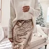 Spódnice zimowe moda dla seksownych wysokiej talii żeńskie cekiny pakiet pośladki